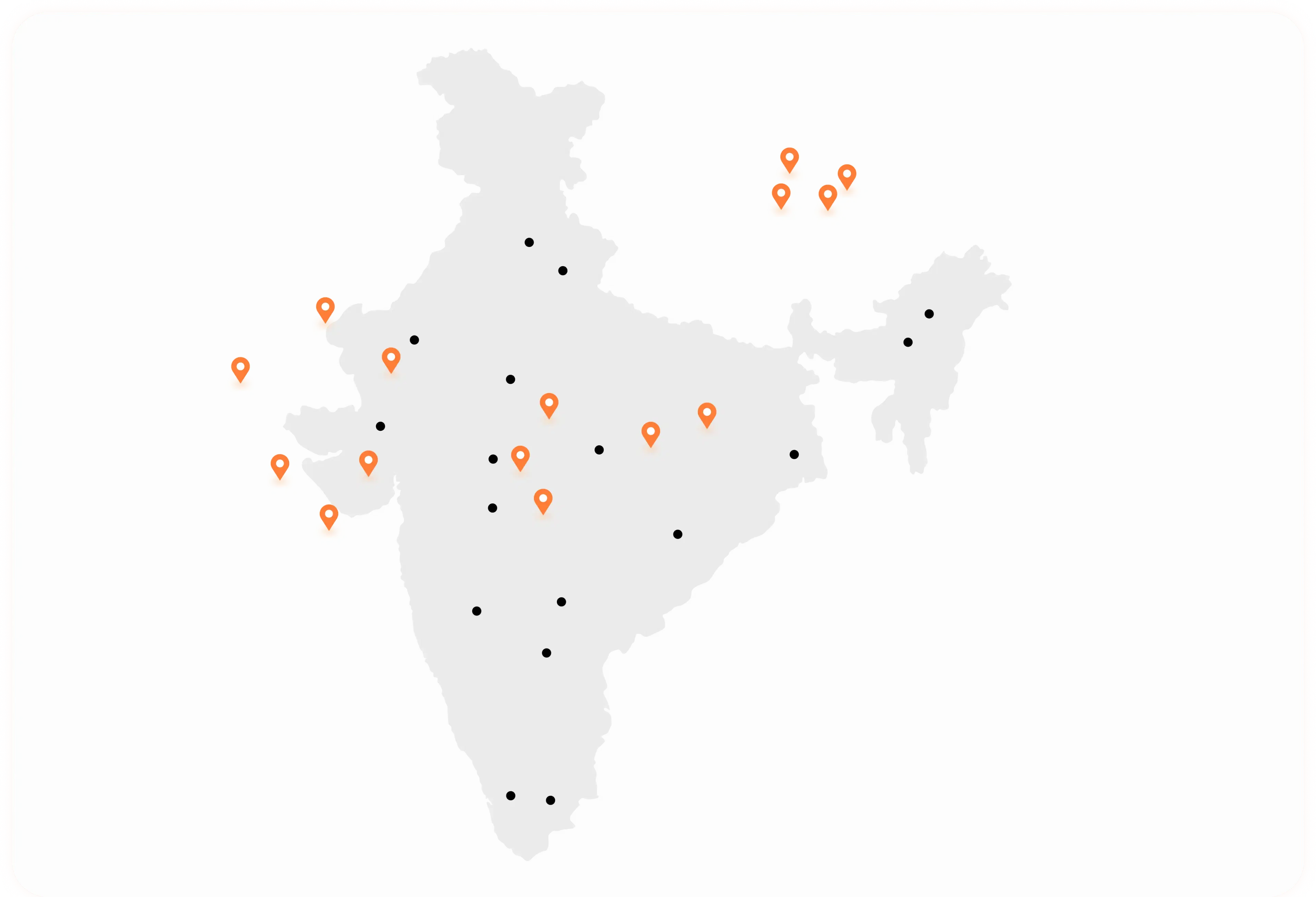Map of India marking the cities Zavo serves